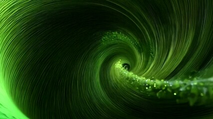 Abstract swirling vortex of deep green with luminous particles - Powered by Adobe
