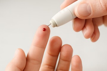 Routine finger prick for blood sample during medical check-up at a healthcare facility