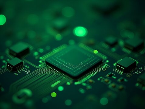 Close-up computer green microcircuits