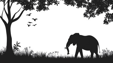 Silhouette elephant in forest Isolated isolated on white background