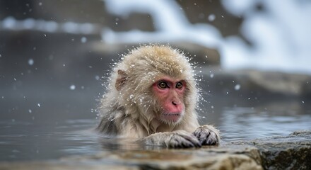 Fototapeta premium Monkey in Hot Spring