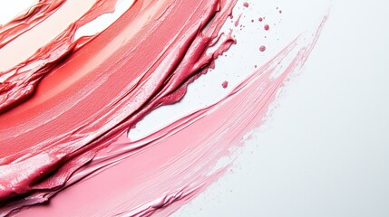 Close up of cosmetic smudges on white backdrop Lipstick or lip gloss sample detail Beauty strokes design Liquid makeup product close up shot Banner layout with space for text