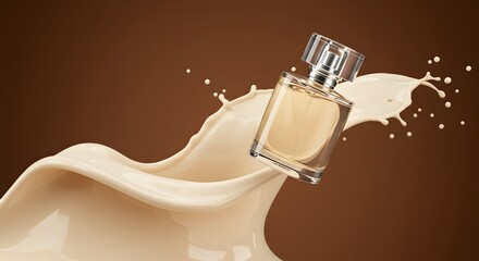 Vanilla-scented floating perfume bottle without branding, placed in top-right third 8