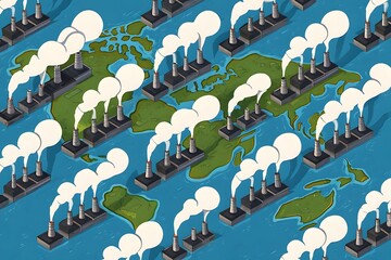 Digital Illustration of Earth from Satellite View Featuring Prominent Industrial Smokestacks