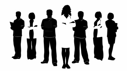 Silhouette illustration of a diverse medical team standing together in a unified formation design | eps vectors