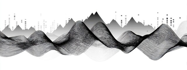 Monochrome abstract data flow forming line graph silhouette