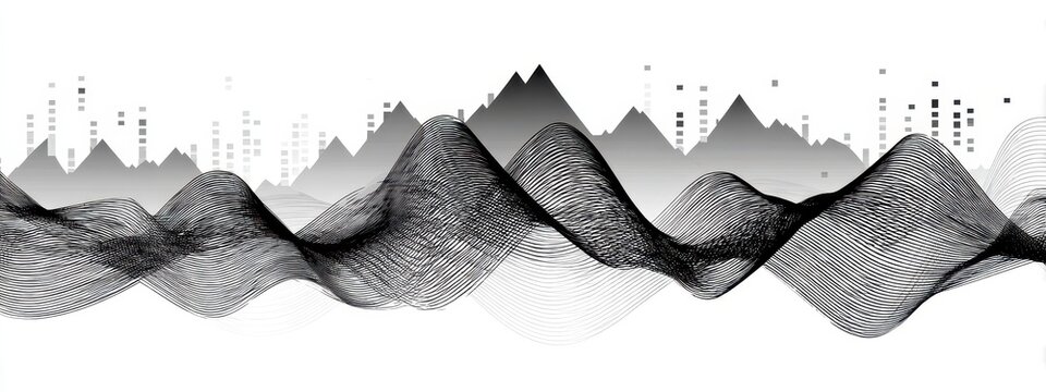 Monochrome abstract data flow forming line graph silhouette