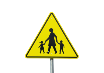 Isolated Yellow Pedestrian Crossing Sign with Mother and Children