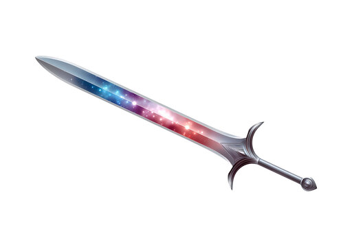 Fantasy cosmic sword design with galaxy blade on transparent background, PNG