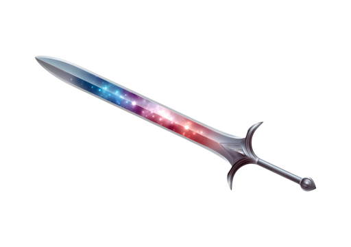 Fantasy cosmic sword design with galaxy blade on transparent background, PNG
