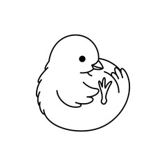 Lined Icon of Chick Curled with Feet Tucked Under
