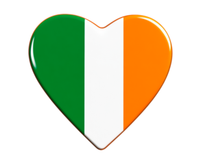 Heart-shaped Irish flag icon on transparent background, PNG