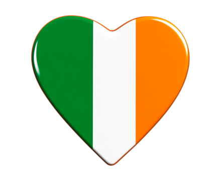 Heart-shaped Irish flag icon on transparent background, PNG
