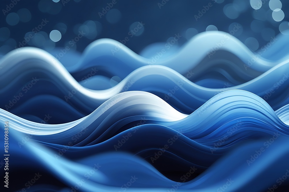 Poster abstract blue waves background with soft bokeh lights