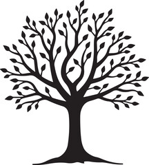 Fototapeta premium Minimalist Tree IllustrationBlack Silhouette Nature ArtTree of Life Vector