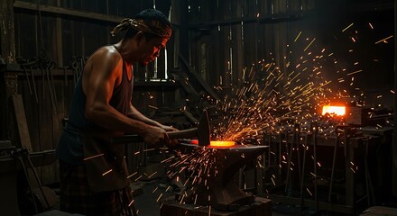 Blacksmith at Work Forging Hot Metal