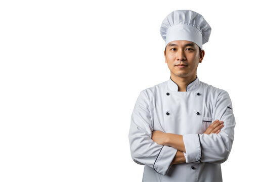 Isolated Confident Asian Chef Standing with Arms Crossed