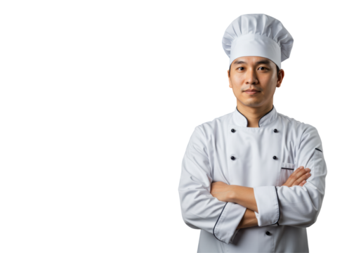 Isolated Confident Asian Chef Standing with Arms Crossed