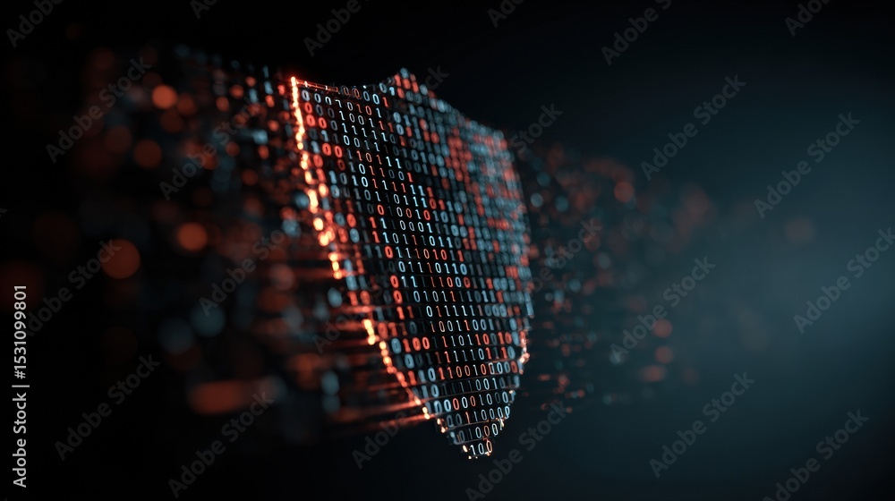 Aufkleber Shield Made of Binary Code Glows Over Login Field Illustrating Digital Security and Data Protection