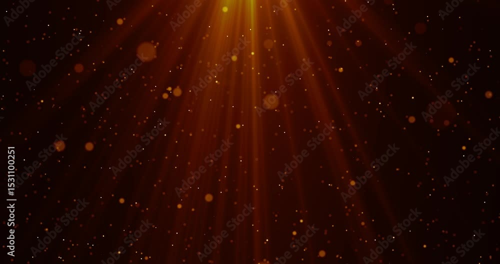 Poster falling golden sparkling particles on a black background. abstract animation.