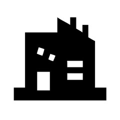 Icon of a damaged building to signify destruction or disrepair