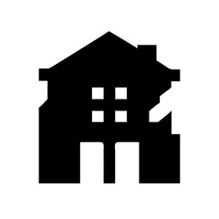 Icon of a damaged building to signify destruction or disrepair