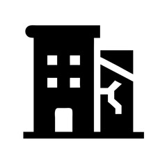 Icon of a damaged building to signify destruction or disrepair