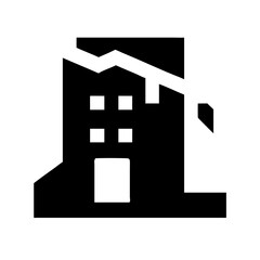 Icon of a damaged building to signify destruction or disrepair