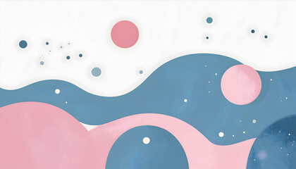 Abstract Pastel Pink And Blue Wave Background With Circles And Stars