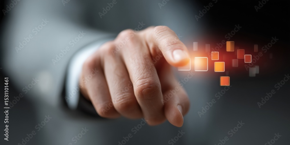 Leinwandbilder Businessman Interacting with Futuristic Holographic Server Interface Representing Data Redundancy and Cloud Computing in Digital Marketing Context
