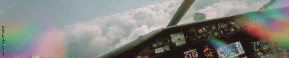 Poster advanced weather radar navigation display in aircraft cockpit with flight data and aviation instrume