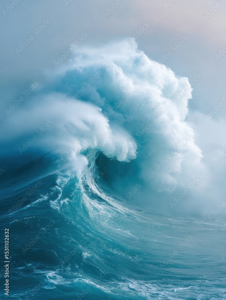 Aufkleber dramatic massive ocean wave with foamy crest symbolizing tidal flooding and coastal vulnerability fo