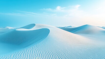 Serene Landscape of Dunes Under Soft Blue Sky at Sunrise