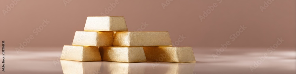 Poster reflective gold bars stacked in pyramid formation representing tangible asset investment and wealth 