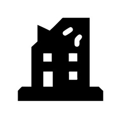 Icon of a damaged building to signify destruction or disrepair