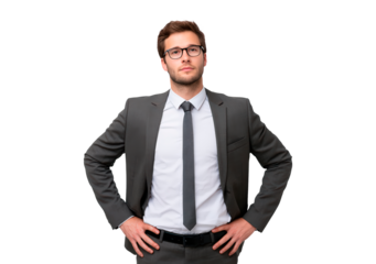 Confident businessman in suit and tie on transparent background, PNG