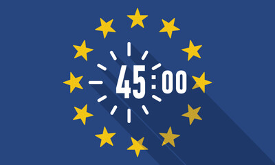 Timer icon 45 Minutes with Long Shadow on the European Union Flag.