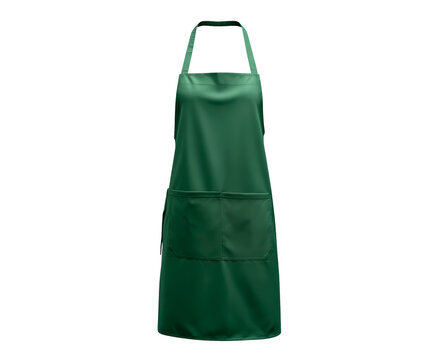 Green kitchen apron with front pockets for cooking or gardening tasks on transparent background, PNG