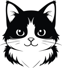 Sweet Cartoon Kitten Face Outline Digital Art