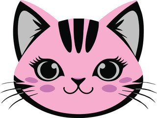 Adorable Kawaii Cat Face Vector Silhouette Art