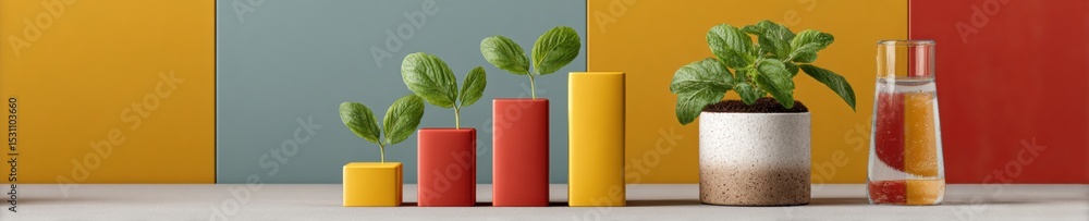 Poster eco-friendly sector performance bar chart with lush greenery on financial reports for sustainable in