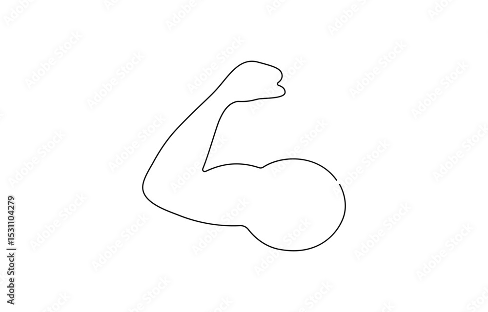Poster arm shows bicep fist. continuous one line vector, man's hand shows a fist on the biceps in line styl