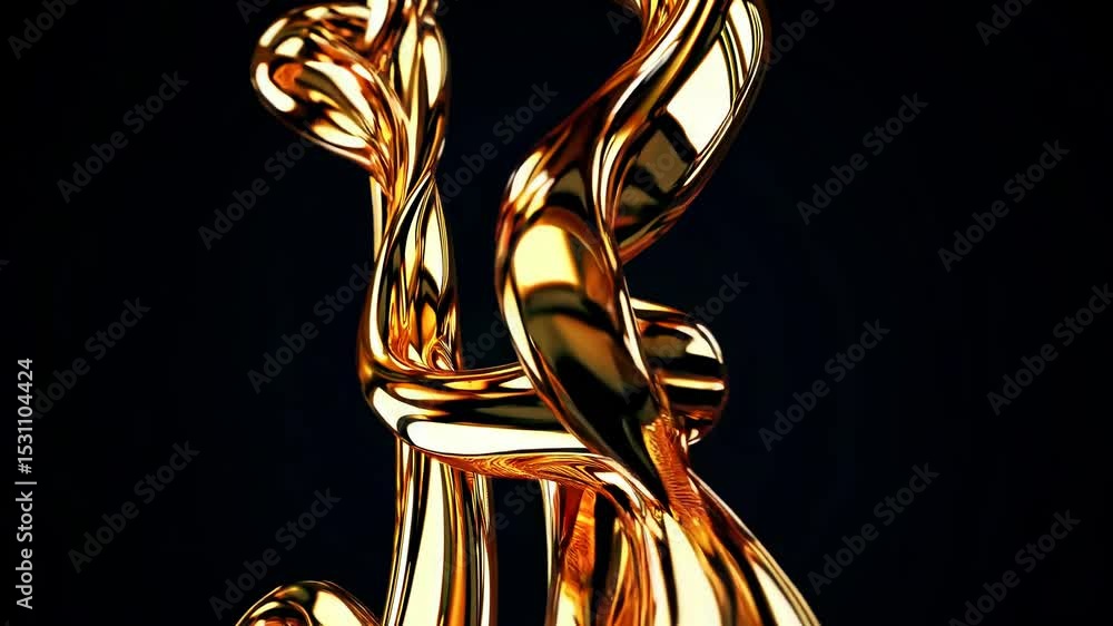 Poster twisting streams of golden liquid metal moving in elegant flow on dark background - abstract luxury 
