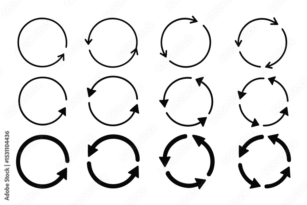 Poster a circular arrow vector set for refresh, reload, repeat, and cycle actions in design.