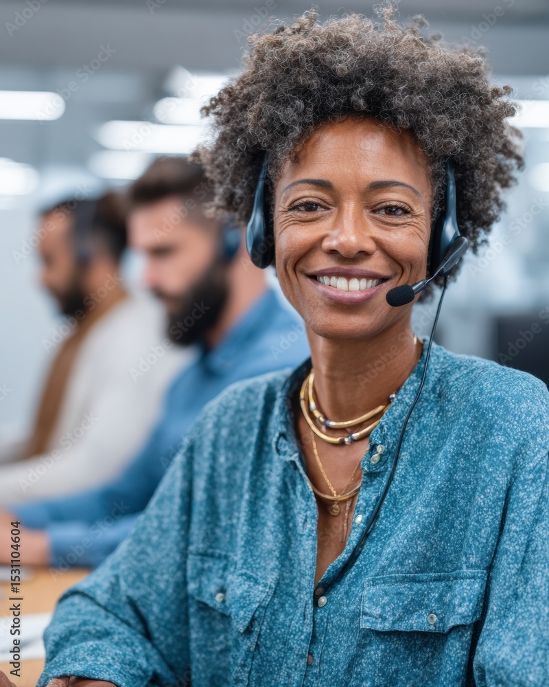 Poster smiling indian customer service representative with headset in modern office, symbolizing reliable h