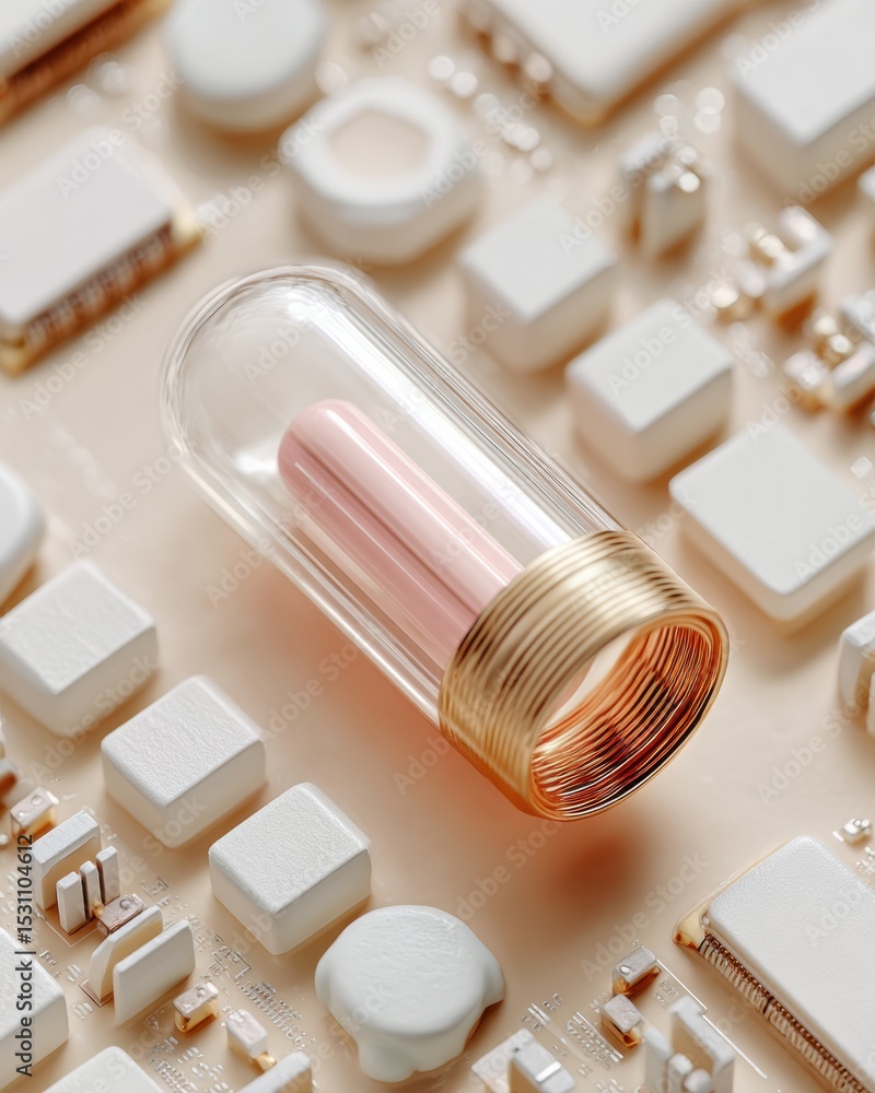 Aufkleber Cylindrical Qubit Quantum Processor with Precision Cooling System on Integrated Circuit Board - Advanced Quantum Computing Hardware for Industrial Innovation