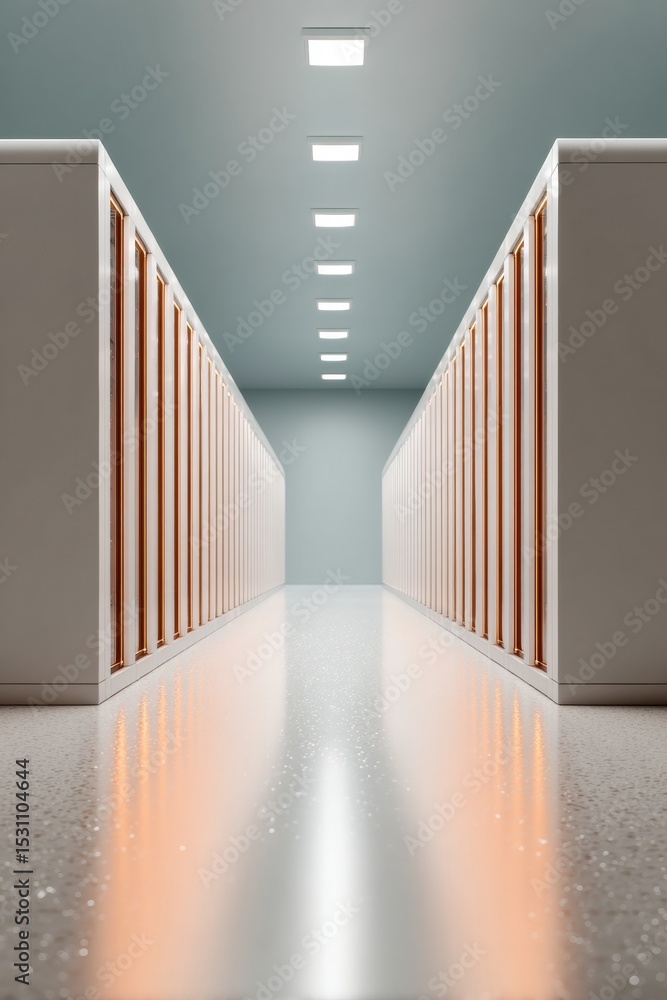 Aufkleber Quantum Internet Data Center Corridor with Precision-Engineered Rack Servers and Advanced Cooling Systems for Secure Industrial Computing Power