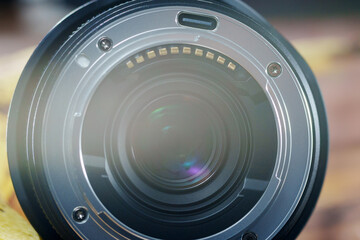 Detailed view of a camera lens mount showing intricate design and metal craftsmanship