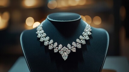 Dazzling Diamond Necklace on Black Velvet Display