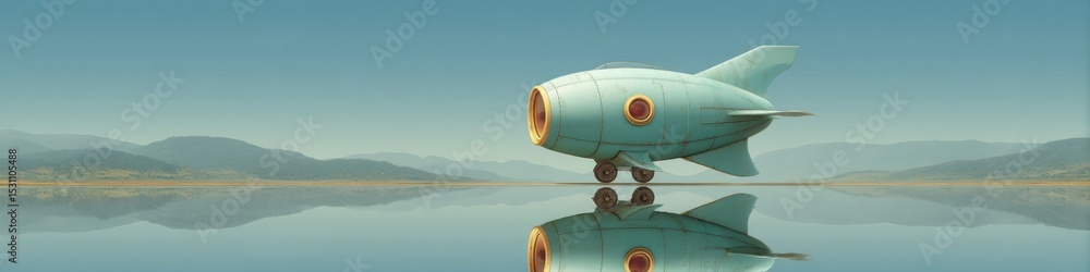 Aufkleber Retro Futuristic Orbital Rocket with Metallic Finish and Circular Window on Transparent Background for Tech Marketing and Space Adventure Branding